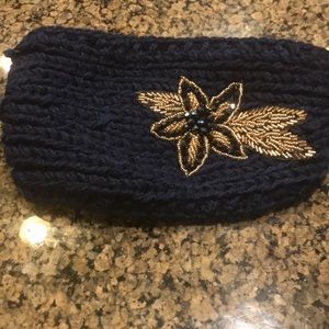 Navy Blue Ear Band w/ Gold Flower